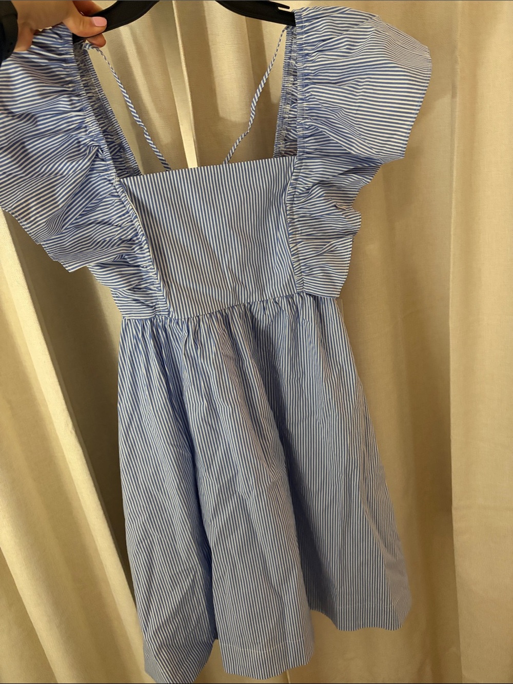 Blue and White Striped Ruffle Sleeve Sundress